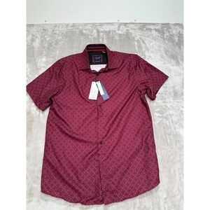 Men's Short Sleeve Burgundy Printed Button-Down Shirt
